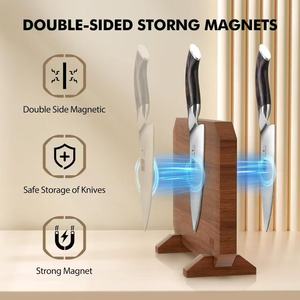 Porte-couteaux magnétique en bois d'acacia, support à couteaux double face multifonctionnel, rangement pour couteaux sur plan de travail de cuisine - Product Image 2