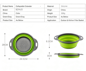 Passoire de cuisine pliable en silicone personnalisable, réutilisable, écologique, compatible lave-vaisselle, pour usage domestique et égouttage des pâtes - Product Image 2