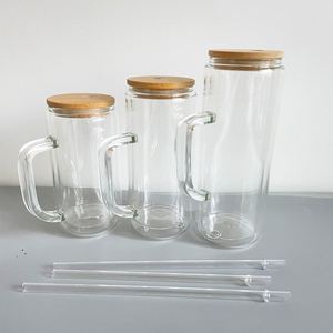 Gobelets en verre à double paroi transparents pré-perforés de 12 oz, 15 oz et 20 oz, avec poignée et couvercle en bambou, pour vinyle - Product Image 2