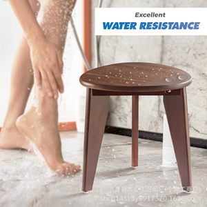 Wood Heart Wooden Bathroom <b>Stool</b> Brown <b>Low</b> Style Storage Footstool Shower Seat - Product Image 2