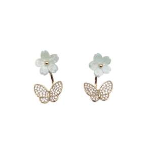 <b>Crystal</b> Butterfly <b>Earrings</b> With Flower Design PVD Gold Plated 316L Stainless Steel Sustainable Resistant Jewelry - Product Image 1