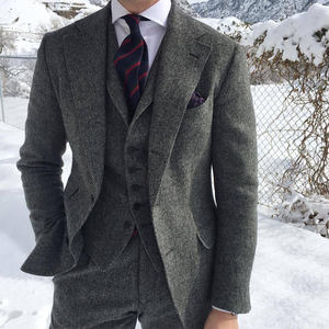 Costume de Mariage <span class=keywords><strong>Homme</strong></span> 3 Pièces en <span class=keywords><strong>Tweed</strong></span> Gris pour Cérémonie - Veste, Gilet et <span class=keywords><strong>Pantalon</strong></span> en <span class=keywords><strong>Laine</strong></span> - Vente en Gros - Product Image 1