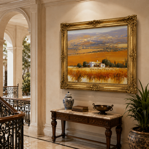 Dipinto a Olio Golden Harvest Field, Stile Vintage con Cornice Dorata, Paesaggio Rustico su Tela, Arte Murale Fatta a Mano, Dimensioni Personalizzabili per Hotel/Villa - Product Image 5