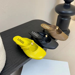 Canlin <span class=keywords><strong>Mules</strong></span> pour femmes à la mode Carré Bout fermé Chaton Talon en cuir véritable Semelle intermédiaire en <span class=keywords><strong>peau</strong></span> <span class=keywords><strong>de</strong></span> <span class=keywords><strong>mouton</strong></span> Design torsadé Plate-forme Style - Product Image 1