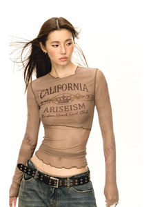 T-shirt a <span class=keywords><strong>maniche</strong></span> <span class=keywords><strong>lunghe</strong></span> con Logo personalizzato trasparente a <span class=keywords><strong>maniche</strong></span> <span class=keywords><strong>lunghe</strong></span> con stampa Allover in maglia aderente t-shirt Top da donna - Product Image 3