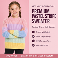 Pull en tricot côtelé pour enfants avec logo personnalisé, col montant, rayures multicolores, automne-hiver, polyester, doux, fabrication OEM & ODM