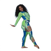 Tenue de Danse Majorette Personnalisée avec Paillettes, Franges et Strass Vert Bleu Argent Scintillant pour Femmes Adultes