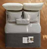 Lit de chambre principale en bois de pin écologique, tissu chenille crème de luxe moderne français, lit California King pour appartement