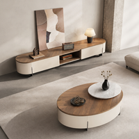 Table Basse Ovale Moderne Minimaliste Écologique avec Deux Tiroirs pour Mobilier de Maison, Bureau, Salon, Appartement - Facile à Nettoyer