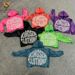 Sudadera con capucha personalizada de fábrica, con bajo sin rematar, efecto desgastado, sin cordón, multicolor, unisex, con pedrería personalizada - Product Image 1