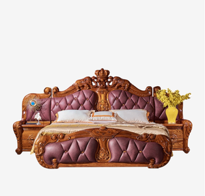 Muebles de Dormitorio Antiguos, Cama de Cuero de Lujo, Madera Maciza de Ébano, Juegos de Cama King, Queen y Doble - Product Image 2