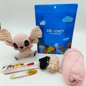 Kit rajut kartun lucu hewan pink Stitch kit populer DIY untuk pemula