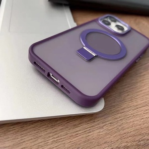 Funda de teléfono esmerilada con carga inalámbrica y sensación de piel para iPhone 15 14 13 12 Pro Max <span class=keywords><strong>Mini</strong></span> con soporte plegable magnético oculto - Product Image 4