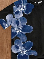 T-shirt à manches courtes pour homme, imprimé floral noir, col rond, style décontracté, tissu jersey, impression numérique