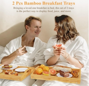 Plateau <span class=keywords><strong>de</strong></span> petit déjeuner Rectangle en bambou avec poignées <span class=keywords><strong>de</strong></span> jambes pliantes pour adultes enfants plateau <span class=keywords><strong>de</strong></span> Table <span class=keywords><strong>de</strong></span> <span class=keywords><strong>lit</strong></span> au genou pour manger confortablement - Product Image 2