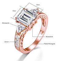 Bague de luxe pour femme en argent 925 plaqué or rose avec moissanite taille émeraude GRA 3 carats, idéale pour fiançailles et mariage
