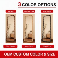 Miroir sur pied pleine longueur Fullkenlight avec cadre en bois, design ondulé festonné, pour chambre à coucher et décoration intérieure