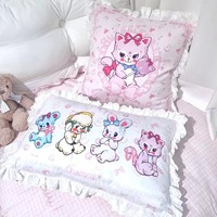 Housse de coussin en tissu imprimée sur mesure, chats mignons, décorative, douce, en forme de cœur, dessin animé, pour Noël