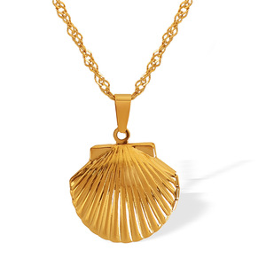 Collier pendentif coquillage doré en acier inoxydable, bijou de mode simple et luxueux pour femme, accessoire élégant pour le quotidien - Product Image 5