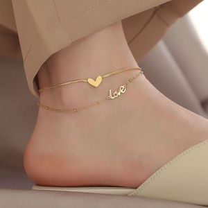 Nouvelle Chaîne de Cheville Double Cœur en Acier Inoxydable Plaqué Or 18K pour Femme, Accessoire de Bijouterie Tendance pour Soirée - Product Image 3
