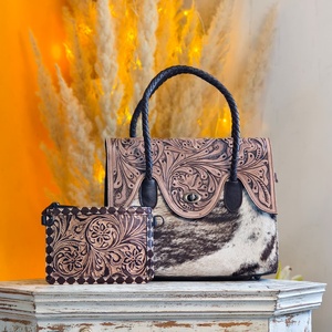 Bolso Tote de Cuero Genuino con Estampados de Animales, Estilo Bohemio Occidental, Bolso de Playa de Tamaño Pequeño con Diseño Tallado y Asa Larga - Product Image 5