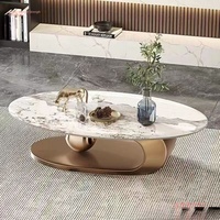Mesa de Centro Ovalada Moderna de Estilo Simple y Lujoso con Almacenamiento, Portátil y Fácil de Limpiar para Sala de Estar
