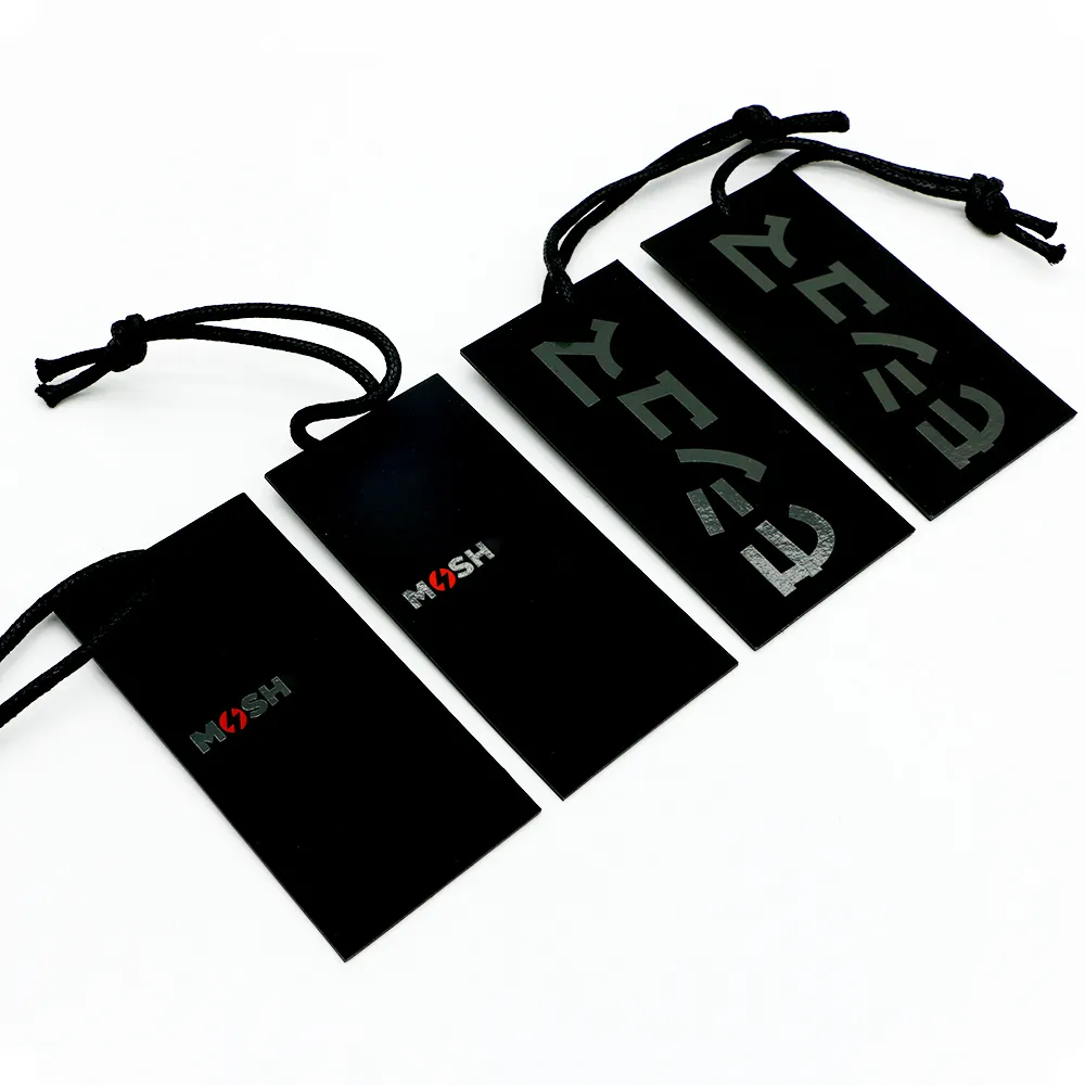 New Models Design Custom mens hang tag Multifunctional Matte Black Paper Hand Tag for Shorts Bags Shoes China Technics