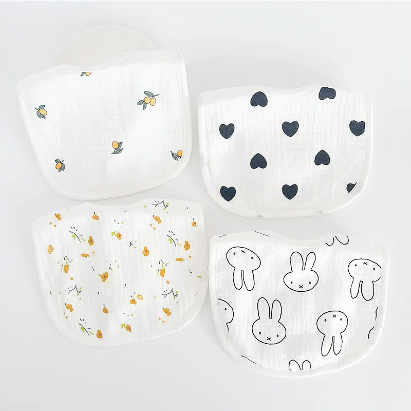 Cute Soft Absorbent Infants Feeding Burp Waterproof Cloths Snap Muslin Cotton Baby Bibs for Unisex Boys Girls