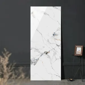 White Luxury Polished Marble Look Slabs Full Body Sintered Stone Tiles 900x2600x9mm