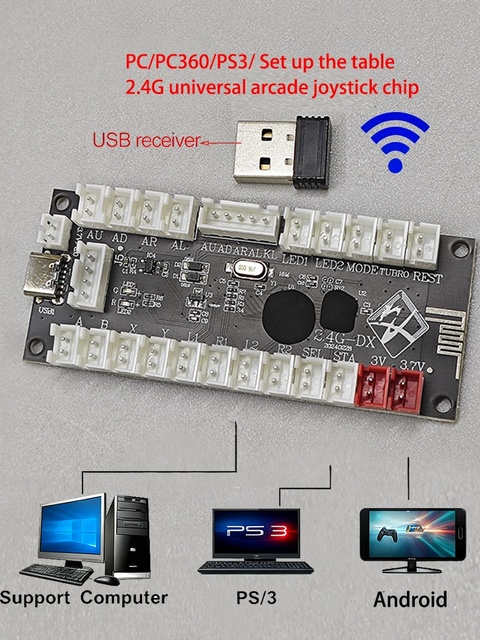 Zero Delay USB Wireless Encoder Universal 2.4G Plastic Arcade Joystick Button Controller DIY Kit with English Support for PC