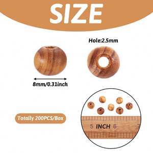 ACASA ARTO 200 Piezas por Bolsa, Cuentas Redondas de Madera de Pino Natural de 8mm, Ecológicas, Color Natural, Sin Plomo, para Fabricación de Joyería - Product Image 2