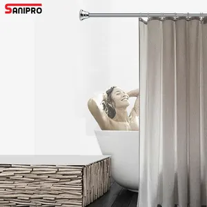 SANIPRO Adjustable Clothes Drying Rail Extendable Shower Curtain Rod for Bathroom, Flexible No Drill Shower Curtain Poles