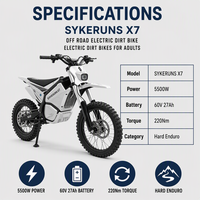 SYKERUNS X7 Hard Enduro Motorcycle off Road Electric Dirt Bike 5500W 220Nm High Torque Technical Terrain Trail Performance