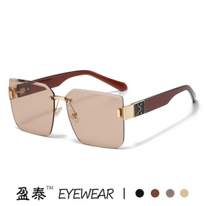 Eyewear Frameless <b>Square</b> <b>Sunglasses</b> UV400 Women's Fashion Street Style Runway Look Black Plastic Metal Frame - Product Image 4