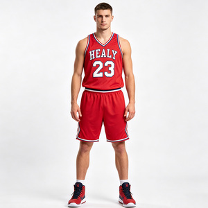 Maillot de basket Healy Classic Passion Red à col en V, 100 % polyester, anti-transpiration, pour homme, idéal pour les matchs - Product Image 3