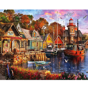 لوحة رسم بالأرقام للكبار، مجموعة للمبتدئين، منظر طبيعي لموانئ، تلوين بالأرقام لديكور المنزل، 40×50 سم/16×20 بوصة - Product Image 1