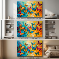 Tableau mural papillon encadré, impression d'art abstrait grand format, art mural coloré, papillon abstrait sur cadre en bois tendu