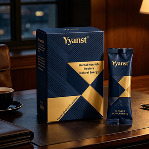 Café Instantáneo con Extracto de Plantas Herbales Naturales, 10g*10 Sobres, Caja de Papel Geométrica Azul Oscuro Dorado, Bebida Botánica Pura - Product Image 3