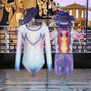 High Quality Children's <b>Gymnastics</b> Leotards <b>Shorts</b> Sets Bodysuits New Arrival Long Sleeve Rhinestones Made of Spandex - Product Image 3