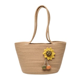 Sac fourre-tout en paille tressée pour femme, forme seau avec décor tournesol, sac de plage d'été, style minimaliste, usage quotidien - Product Image 5