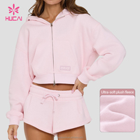 ODM Sweat à capuche zippé court pour femme, personnalisé et brodé, en molleton de coton chaud, de haute qualité, uni, oversize, pour le sport et la gym