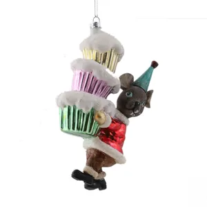廉价销售玻璃雕像小老鼠圣诞装饰品悬挂圣诞装饰