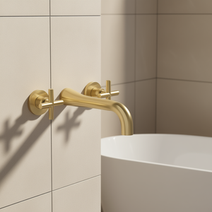 Grifo de Baño de Pared con Doble Manija DB Contemporary, Grifo Termostático de Latón Pulido para Duchas Modernas - Product Image 2