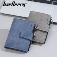 Baellerry dompet pendek pria, kelas atas Multi kartu ritsleting vertikal desain sederhana dengan kulit PU dan lapisan poliester 2025