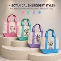 Sac fourre-tout en toile personnalisé brodé de fleurs avec poche avant, sac de plage en coton monogrammé pour la plage, le shopping et les voyages