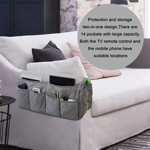 Bolsa de almacenamiento para reposabrazos de sofá, 14 bolsillos con gran capacidad para control remoto y organizador de teléfonos, gris, negro, azul - Product Image 1
