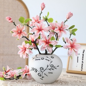 Cao cấp 4-Đầu Mộc Lan Nhân Tạo Hoa Sắp Xếp Mới Chinoiserie Thiết Kế Cho Phòng Khách Bảng Trang Trí Cây Cây - Product Image 2