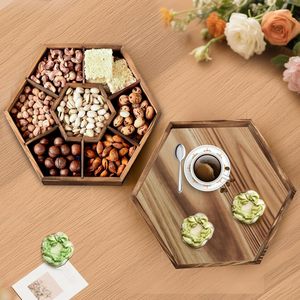 Achteckiges hölzernes Serviert ablett mit 8 Fächern, mehrzellige Snack box für Nüsse, Süßigkeiten, Party Food Display - Product Image 4