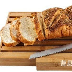 Cortador de pan de bambú con cuchillo y bandeja para migas para uso doméstico, color madera natural, estilo minimalista, madera maciza Ku-0872 - Product Image 5