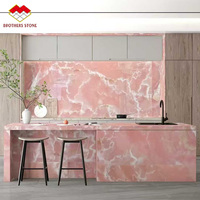 Dalle de marbre rose onyx naturel poli, translucide, rétroéclairée, pour panneau mural intérieur